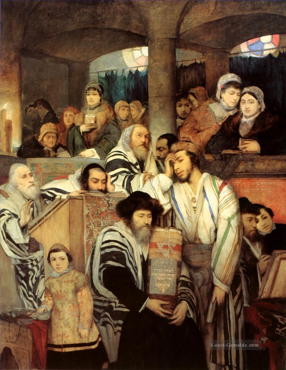 Maurycy Gottlieb Juden beten in der Synagoge auf Jom Kippur jüdisch Ölgemälde